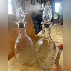 Vintage Cut Glass Decanters - Clear Glass Pair